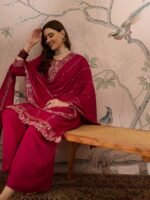 Dark Pink Vichitra Silk Kurta Palazzo Set with Embroidered Dupatta