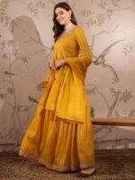 Yellow Embroidered Straight Choli Lehenga Set with Dupatta