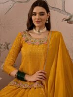 Yellow Embroidered Straight Choli Lehenga Set with Dupatta