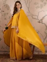 Yellow Embroidered Straight Choli Lehenga Set with Dupatta
