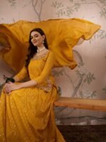 Yellow Embroidered Straight Choli Lehenga Set with Dupatta