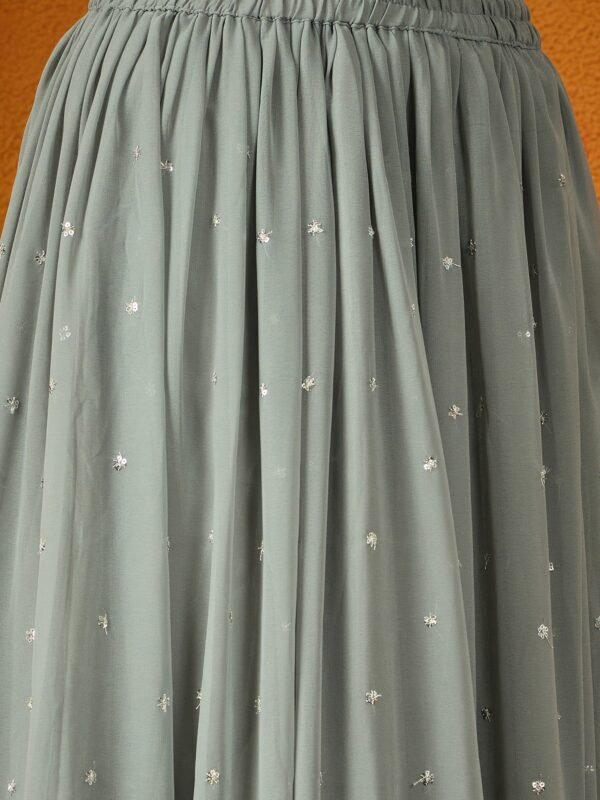Grey Faux Georgette Lehenga with Kurta & Lace Dupatta
