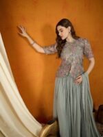 Grey Faux Georgette Lehenga with Kurta & Lace Dupatta