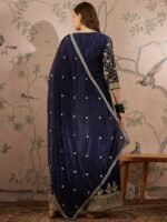Blue Embroidered Chinon Straight Kurta Palazzo Set with Dupatta
