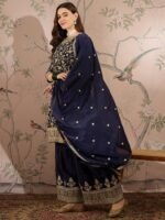Blue Embroidered Chinon Straight Kurta Palazzo Set with Dupatta