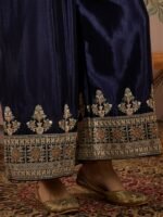 Blue Embroidered Chinon Straight Kurta Palazzo Set with Dupatta