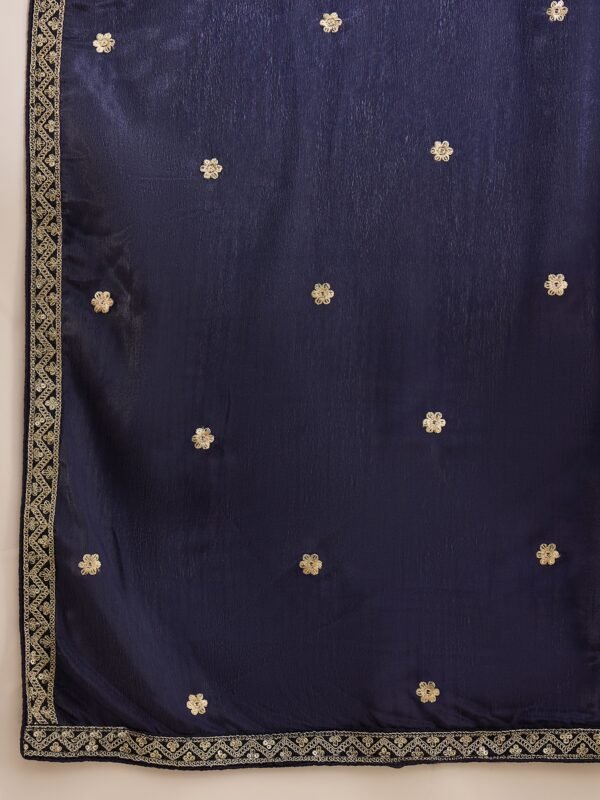 Blue Embroidered Chinon Straight Kurta Palazzo Set with Dupatta