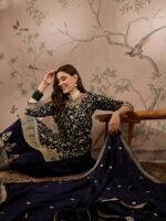 Blue Embroidered Chinon Straight Kurta Palazzo Set with Dupatta