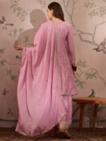 Light Pink Chinon Anarkali Kurta Palazzo Set with Embroidered Dupatta