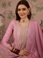 Light Pink Chinon Anarkali Kurta Palazzo Set with Embroidered Dupatta