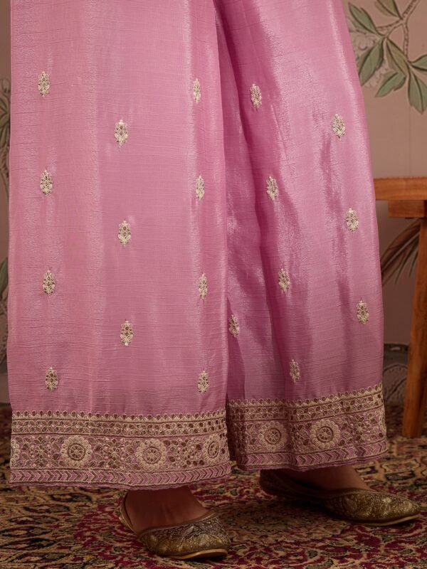 Light Pink Chinon Anarkali Kurta Palazzo Set with Embroidered Dupatta