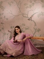 Light Pink Chinon Anarkali Kurta Palazzo Set with Embroidered Dupatta