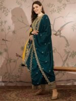 Yellow Chinon Anarkali Kurta Palazzo Set with Embroidered Dupatta