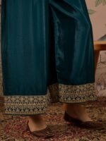 Yellow Chinon Anarkali Kurta Palazzo Set with Embroidered Dupatta