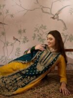 Yellow Chinon Anarkali Kurta Palazzo Set with Embroidered Dupatta