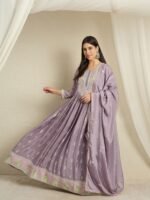 Purple Chinon Anarkali Gown with Embroidered Dupatta – Full Length