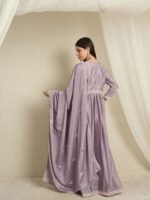 Purple Chinon Anarkali Gown with Embroidered Dupatta – Full Length