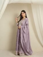 Purple Chinon Anarkali Gown with Embroidered Dupatta – Full Length