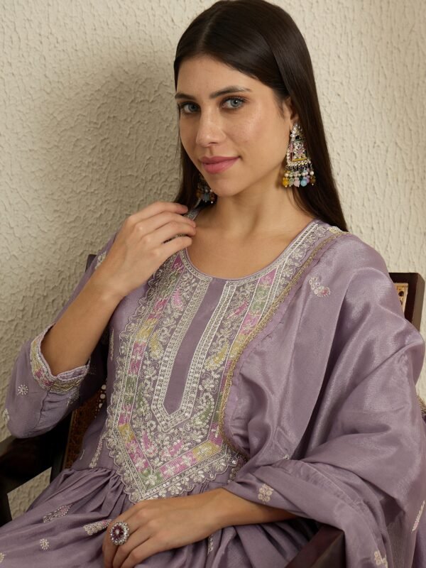 Purple Chinon Anarkali Gown with Embroidered Dupatta – Full Length