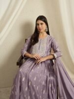 Purple Chinon Anarkali Gown with Embroidered Dupatta – Full Length