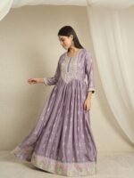Purple Chinon Anarkali Gown with Embroidered Dupatta – Full Length