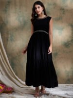 Black Anarkali Gown with Jacket and Embroidered Dupatta – Full Length