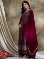 Purple Embroidered Anarkali Kurta Lehenga Set with Lace Dupatta