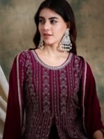 Purple Embroidered Anarkali Kurta Lehenga Set with Lace Dupatta