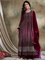 Purple Embroidered Anarkali Kurta Lehenga Set with Lace Dupatta