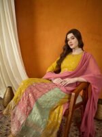 Yellow Faux Georgette Embroidered Anarkali Gown with Dupatta