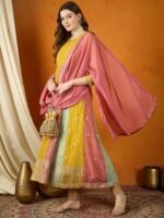 Yellow Faux Georgette Embroidered Anarkali Gown with Dupatta
