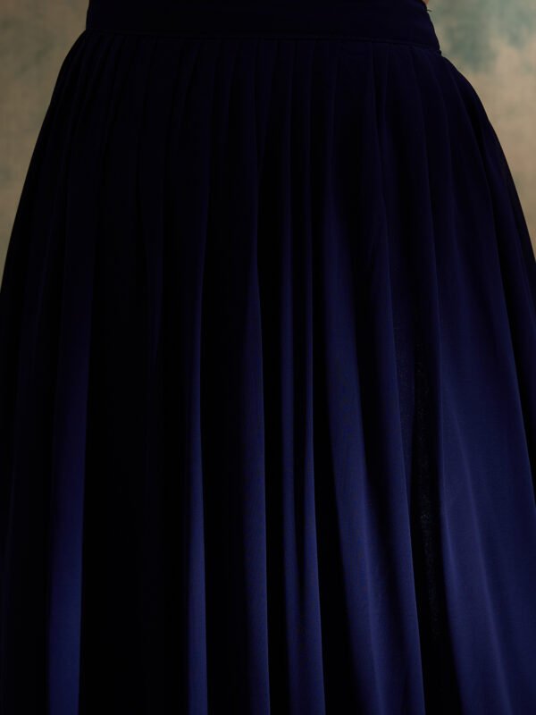 Blue Chinon Embroidered Anarkali Kurta with Lehenga & Dupatta
