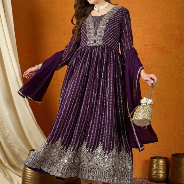 Purple Faux Georgette Embroidered Anarkali Gown with Dupatta
