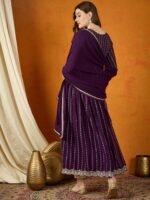 Purple Faux Georgette Embroidered Anarkali Gown with Dupatta