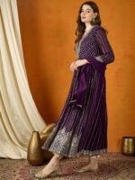 Purple Faux Georgette Embroidered Anarkali Gown with Dupatta