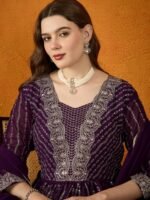 Purple Faux Georgette Embroidered Anarkali Gown with Dupatta