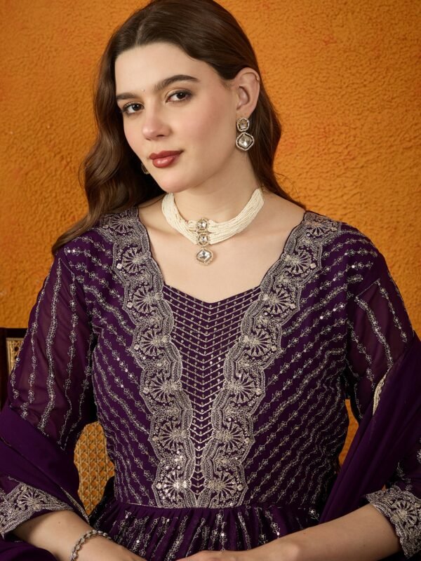 Purple Faux Georgette Embroidered Anarkali Gown with Dupatta