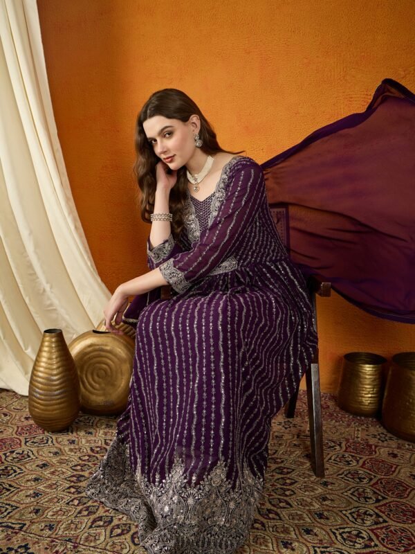 Purple Faux Georgette Embroidered Anarkali Gown with Dupatta