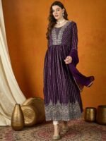 Purple Faux Georgette Embroidered Anarkali Gown with Dupatta
