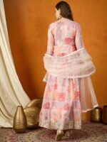 Pink Chinon Straight Kurta Palazzo Set with Dupatta & Embroidery
