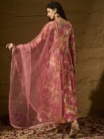 Pink Embroidered TP Silk Anarkali Gown Dress with Net Dupatta