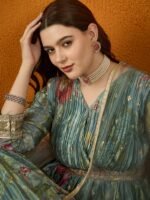 Green Embroidered Chinon Anarkali Gown with Lace Dupatta