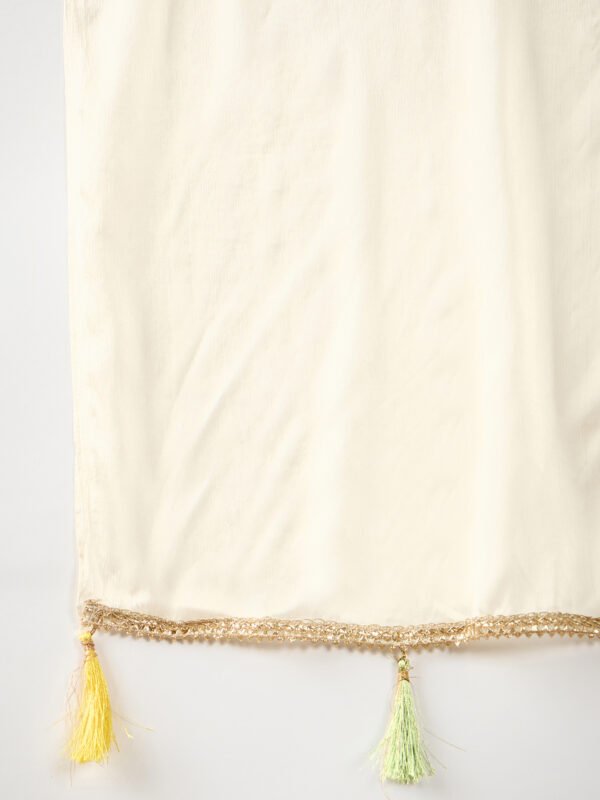 Cream Embroidered Chinon Anarkali Kurta Sharara with Dupatta