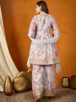 Grey Embroidered Chinon Anarkali Kurta Sharara with Dupatta