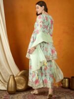 Pista Embroidered Chinon Anarkali Kurta Sharara with Dupatta