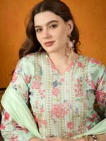 Pista Embroidered Chinon Anarkali Kurta Sharara with Dupatta