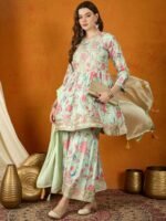 Pista Embroidered Chinon Anarkali Kurta Sharara with Dupatta