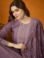 Purple Chinon Embroidered Anarkali Gown with Dupatta
