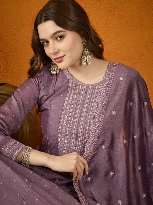 Purple Chinon Embroidered Anarkali Gown with Dupatta