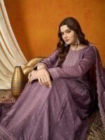 Purple Chinon Embroidered Anarkali Gown with Dupatta